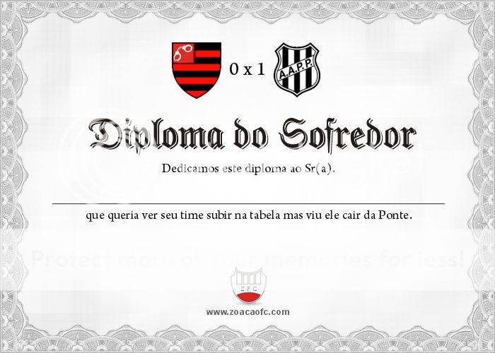 diploma de sofredor do flamengo ponte preta brasileirão 2012