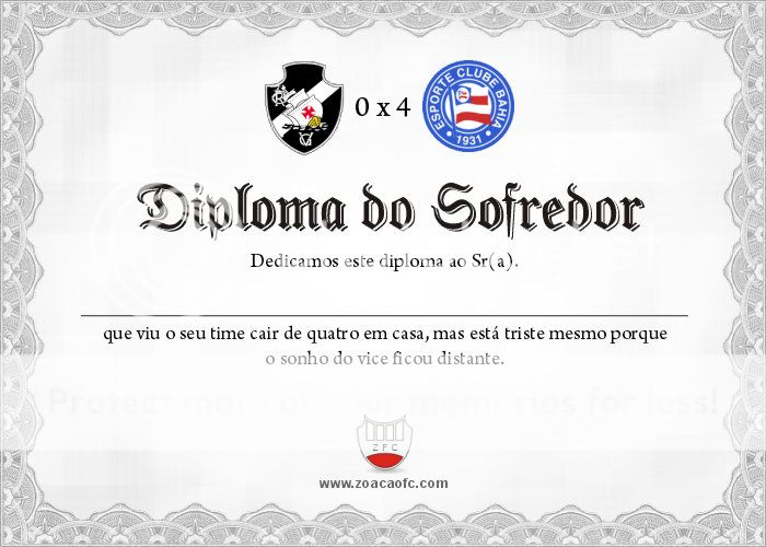 diploma de sofredor do vasco bahia brasileirão 2012